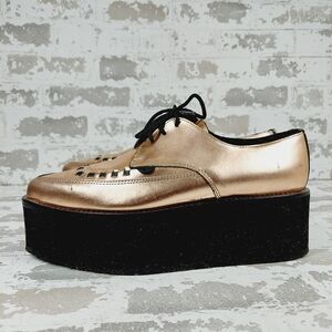 Paddington Gold Leather Almond Toe Lace up High Platform Lace Up Oxford E20